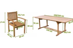 Sale Garten-Essgruppe, natur, Akazie, Ausziehtisch 150/200 x 90 cm, 4 Armlehnensessel, FSC®-zertifiziertes Produkt Garten-Essgruppen|Akazien-Gartenmöbel