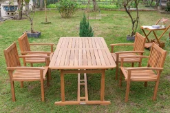 Sale Garten-Essgruppe, natur, Akazie, Ausziehtisch 150/200 x 90 cm, 4 Armlehnensessel, FSC®-zertifiziertes Produkt Garten-Essgruppen|Akazien-Gartenmöbel