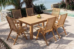 Hot Garten-Essgruppe, natur, Akazie, Ausziehtisch 180/220/260 x 100 cm, 6 Klappstühle, FSC®-zertifiziertes Produkt Garten-Essgruppen|Akazien-Gartenmöbel