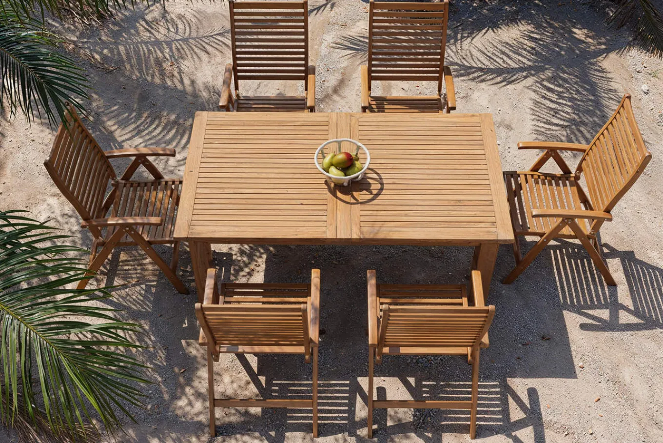 Hot Garten-Essgruppe, natur, Akazie, Ausziehtisch 180/220/260 x 100 cm, 6 Klappstühle, FSC®-zertifiziertes Produkt Garten-Essgruppen|Akazien-Gartenmöbel