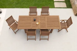 Hot Garten-Essgruppe, natur, Akazie, Ausziehtisch 180/220/260 x 100 cm, 6 Klappstühle, FSC®-zertifiziertes Produkt Garten-Essgruppen|Akazien-Gartenmöbel