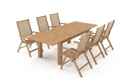 Hot Garten-Essgruppe, natur, Akazie, Ausziehtisch 180/220/260 x 100 cm, 6 Klappstühle, FSC®-zertifiziertes Produkt Garten-Essgruppen|Akazien-Gartenmöbel