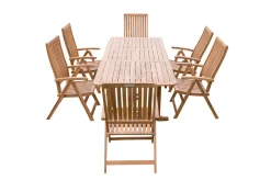 Hot Garten-Essgruppe, natur, Akazie, Ausziehtisch 150/200 x 90 cm, 6 Klappstühle, FSC®-zertifiziertes Produkt Garten-Essgruppen|Akazien-Gartenmöbel