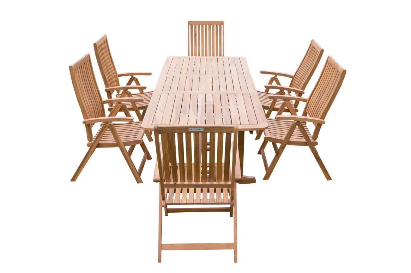 Hot Garten-Essgruppe, natur, Akazie, Ausziehtisch 150/200 x 90 cm, 6 Klappstühle, FSC®-zertifiziertes Produkt Garten-Essgruppen|Akazien-Gartenmöbel
