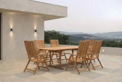 Hot Garten-Essgruppe, natur, Akazie, Ausziehtisch 150/200 x 90 cm, 6 Klappstühle, FSC®-zertifiziertes Produkt Garten-Essgruppen|Akazien-Gartenmöbel