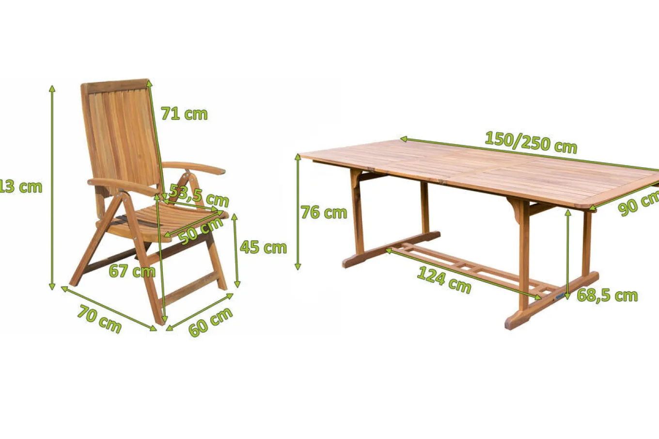 Hot Garten-Essgruppe, natur, Akazie, Ausziehtisch 150/200 x 90 cm, 6 Klappstühle, FSC®-zertifiziertes Produkt Garten-Essgruppen|Akazien-Gartenmöbel