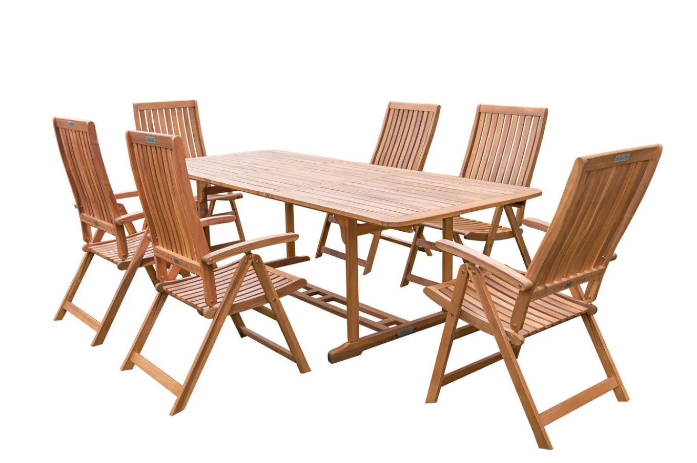Hot Garten-Essgruppe, natur, Akazie, Ausziehtisch 150/200 x 90 cm, 6 Klappstühle, FSC®-zertifiziertes Produkt Garten-Essgruppen|Akazien-Gartenmöbel