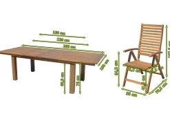 Garten-Essgruppe, natur, Akazie, Ausziehtisch 180/220/260 x 100 cm, 8 Klappstühle, FSC®-zertifiziertes Produkt Garten-Essgruppen|Akazien-Gartenmöbel