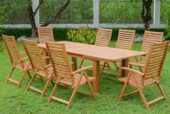 Garten-Essgruppe, natur, Akazie, Ausziehtisch 180/220/260 x 100 cm, 8 Klappstühle, FSC®-zertifiziertes Produkt Garten-Essgruppen|Akazien-Gartenmöbel