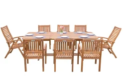 Online Garten-Essgruppe, natur, Akazie, Ausziehtisch 150/200 x 90 cm, 2 Klappstühle, 6 Armlehnensessel, 5-fach verstellbar, FSC®-zertifiziertes Produkt Garten-Essgruppen|Akazien-Gartenmöbel
