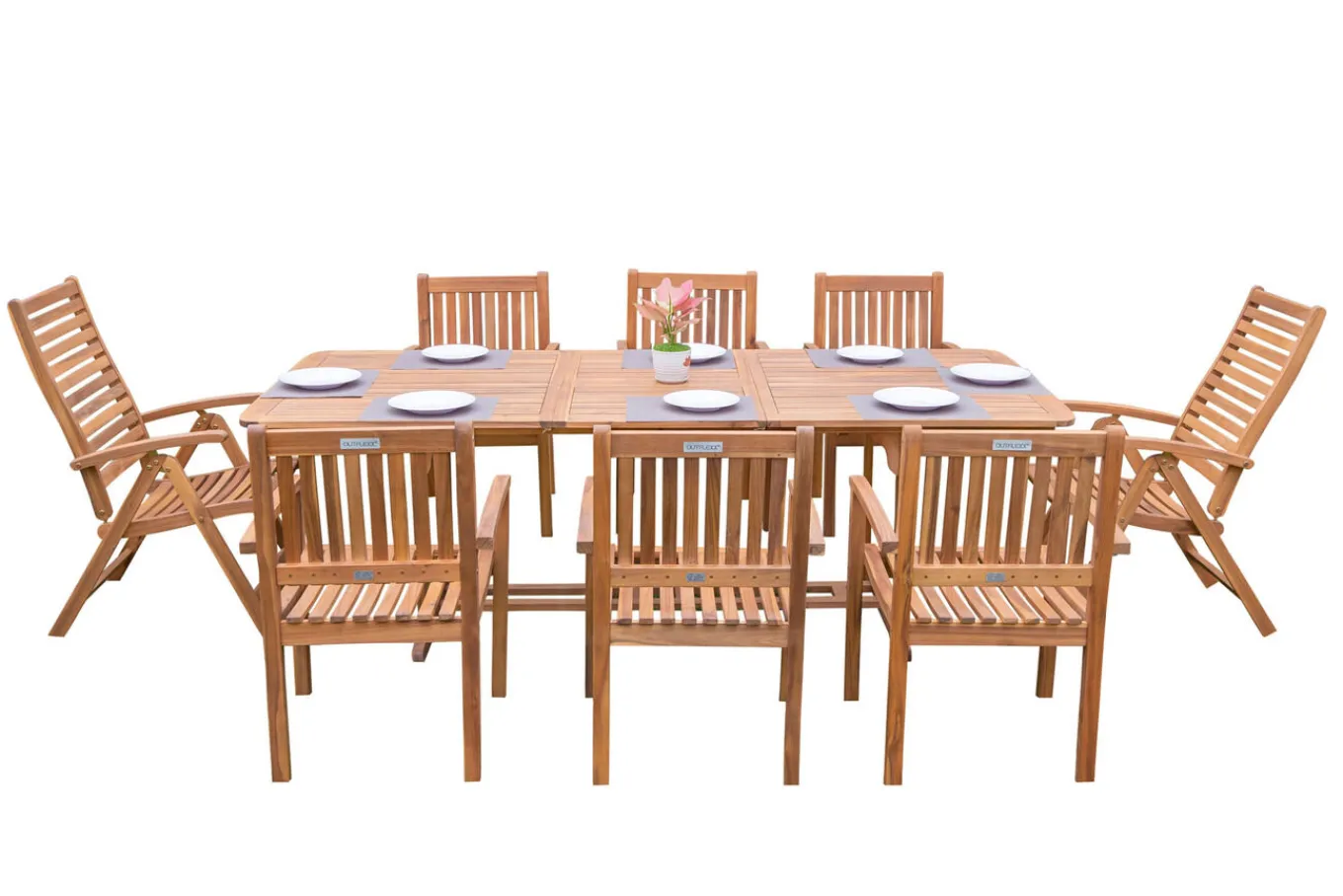 Online Garten-Essgruppe, natur, Akazie, Ausziehtisch 150/200 x 90 cm, 2 Klappstühle, 6 Armlehnensessel, 5-fach verstellbar, FSC®-zertifiziertes Produkt Garten-Essgruppen|Akazien-Gartenmöbel