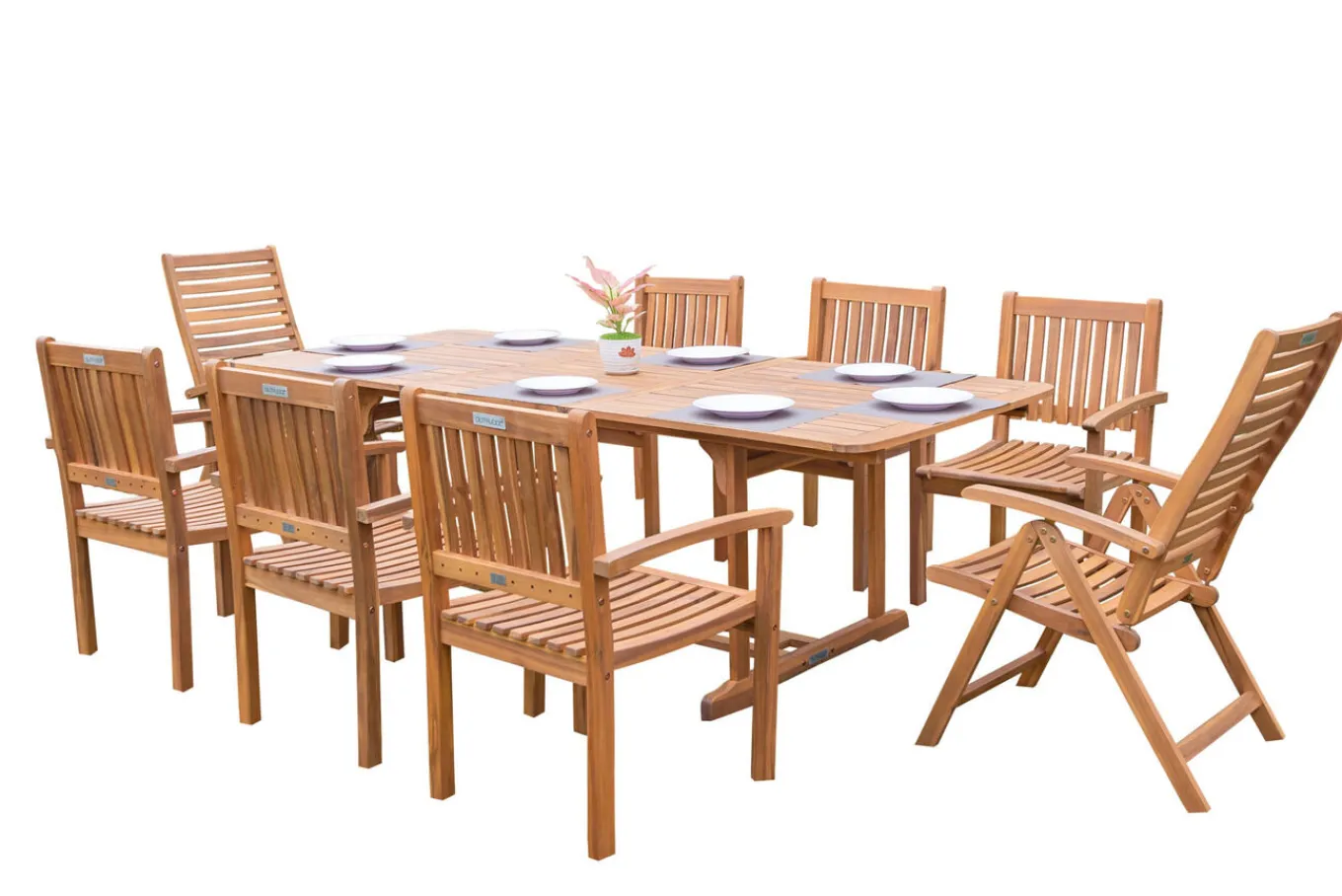 Online Garten-Essgruppe, natur, Akazie, Ausziehtisch 150/200 x 90 cm, 2 Klappstühle, 6 Armlehnensessel, 5-fach verstellbar, FSC®-zertifiziertes Produkt Garten-Essgruppen|Akazien-Gartenmöbel