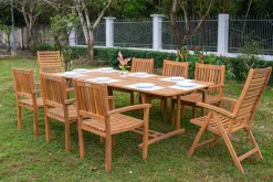 Online Garten-Essgruppe, natur, Akazie, Ausziehtisch 150/200 x 90 cm, 2 Klappstühle, 6 Armlehnensessel, 5-fach verstellbar, FSC®-zertifiziertes Produkt Garten-Essgruppen|Akazien-Gartenmöbel