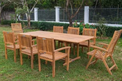 Online Garten-Essgruppe, natur, Akazie, Ausziehtisch 150/200 x 90 cm, 2 Klappstühle, 6 Armlehnensessel, 5-fach verstellbar, FSC®-zertifiziertes Produkt Garten-Essgruppen|Akazien-Gartenmöbel