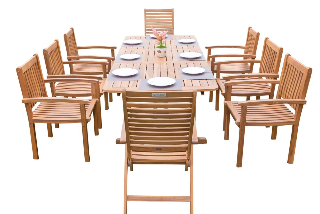 Online Garten-Essgruppe, natur, Akazie, Ausziehtisch 150/200 x 90 cm, 2 Klappstühle, 6 Armlehnensessel, 5-fach verstellbar, FSC®-zertifiziertes Produkt Garten-Essgruppen|Akazien-Gartenmöbel
