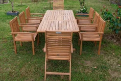 Online Garten-Essgruppe, natur, Akazie, Ausziehtisch 150/200 x 90 cm, 2 Klappstühle, 6 Armlehnensessel, 5-fach verstellbar, FSC®-zertifiziertes Produkt Garten-Essgruppen|Akazien-Gartenmöbel