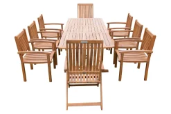 Sale Garten-Essgruppe, natur, Akazie, Ausziehtisch 150/200 x 90 cm, 2 Klappstühle, 6 Armlehnensessel, FSC®-zertifiziertes Produkt Garten-Essgruppen|Akazien-Gartenmöbel