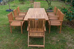 Sale Garten-Essgruppe, natur, Akazie, Ausziehtisch 150/200 x 90 cm, 2 Klappstühle, 6 Armlehnensessel, FSC®-zertifiziertes Produkt Garten-Essgruppen|Akazien-Gartenmöbel