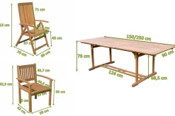 Sale Garten-Essgruppe, natur, Akazie, Ausziehtisch 150/200 x 90 cm, 2 Klappstühle, 6 Armlehnensessel, FSC®-zertifiziertes Produkt Garten-Essgruppen|Akazien-Gartenmöbel
