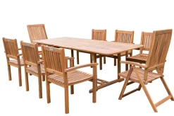 Sale Garten-Essgruppe, natur, Akazie, Ausziehtisch 150/200 x 90 cm, 2 Klappstühle, 6 Armlehnensessel, FSC®-zertifiziertes Produkt Garten-Essgruppen|Akazien-Gartenmöbel