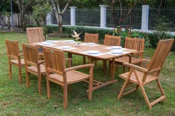 Sale Garten-Essgruppe, natur, Akazie, Ausziehtisch 150/200 x 90 cm, 2 Klappstühle, 6 Armlehnensessel, FSC®-zertifiziertes Produkt Garten-Essgruppen|Akazien-Gartenmöbel