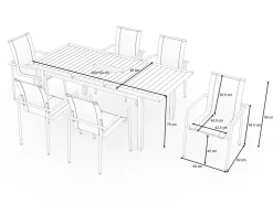 Clearance Garten-Essgruppe, natur/anthrazit, Edelstahl/Textilene/Teak, Ausziehtisch 150/200x90cm, 6 Diningsessel Garten-Essgruppen|Edelstahl-Gartenmöbel