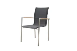 Clearance Garten-Essgruppe, natur/anthrazit, Edelstahl/Textilene/Teak, Ausziehtisch 150/200x90cm, 6 Diningsessel Garten-Essgruppen|Edelstahl-Gartenmöbel