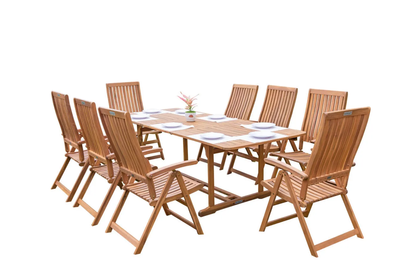 Hot Garten-Essgruppe, natur, Akazie, Ausziehtisch 150/200 x 90 cm, 8 Klappstühle, FSC®-zertifiziertes Produkt Garten-Essgruppen|Akazien-Gartenmöbel