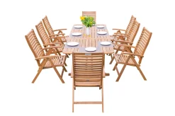 Hot Garten-Essgruppe, natur, Akazie, Ausziehtisch 150/200 x 90 cm, 8 Klappstühle, FSC®-zertifiziertes Produkt Garten-Essgruppen|Akazien-Gartenmöbel