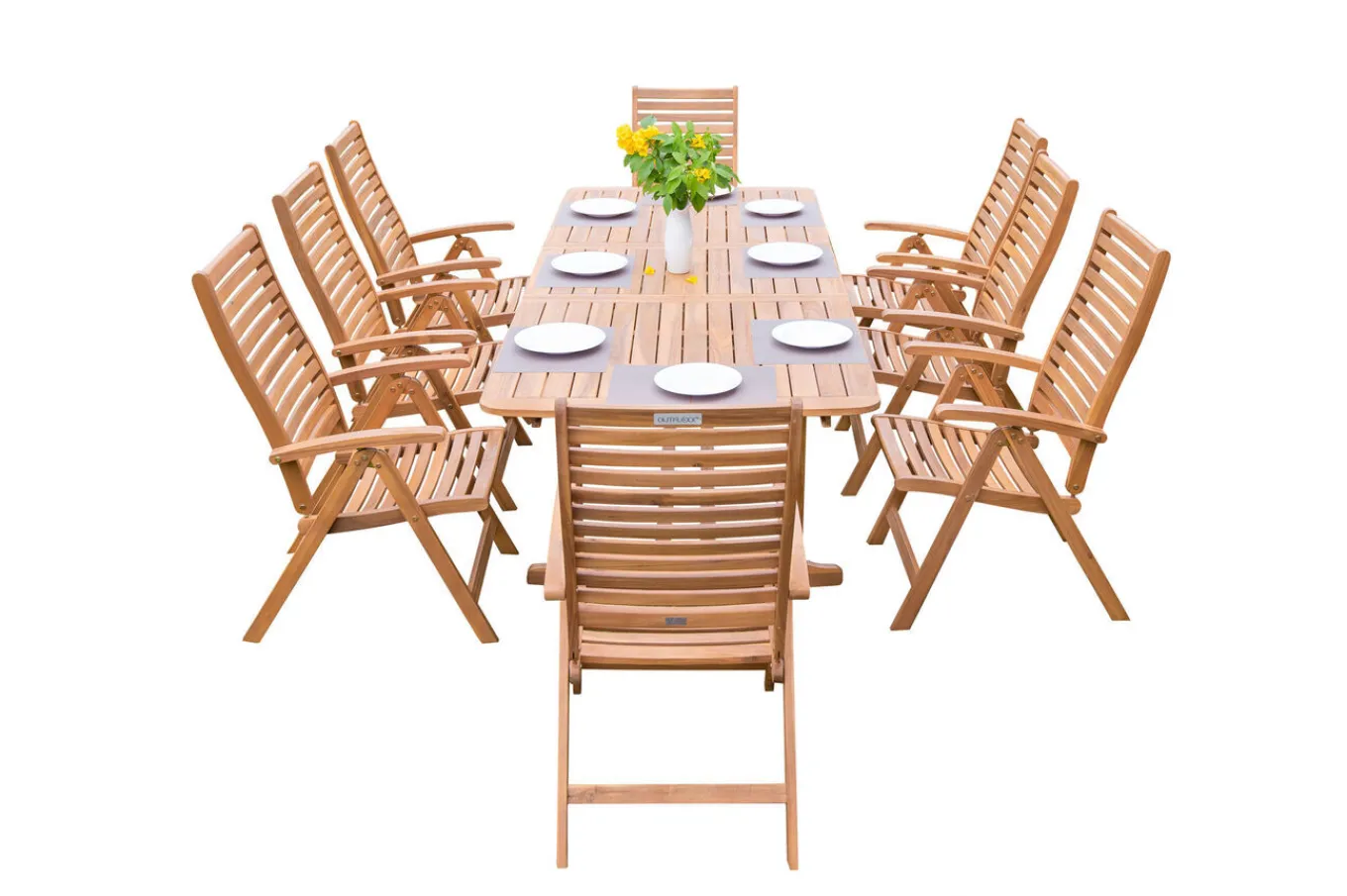 Hot Garten-Essgruppe, natur, Akazie, Ausziehtisch 150/200 x 90 cm, 8 Klappstühle, FSC®-zertifiziertes Produkt Garten-Essgruppen|Akazien-Gartenmöbel