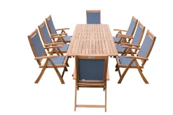 Outlet Garten-Essgruppe, natur/grau, Akazie/Textilene, Ausziehtisch 180/240 x 100 cm, 8 Klappstühle 5-fach, FSC®-zertifiziertes Produkt Garten-Essgruppen|Akazien-Gartenmöbel