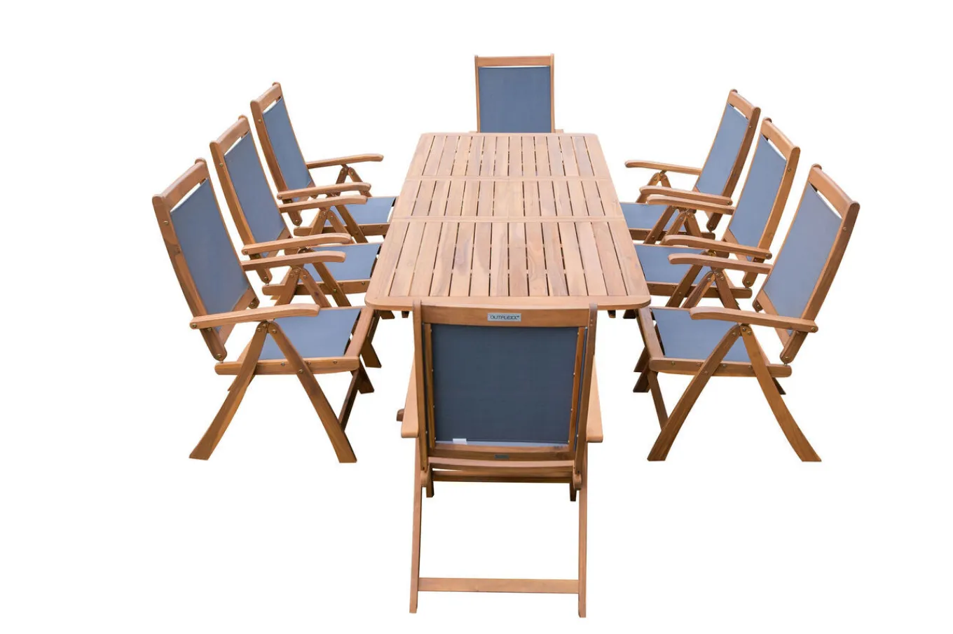 Outlet Garten-Essgruppe, natur/grau, Akazie/Textilene, Ausziehtisch 180/240 x 100 cm, 8 Klappstühle 5-fach, FSC®-zertifiziertes Produkt Garten-Essgruppen|Akazien-Gartenmöbel