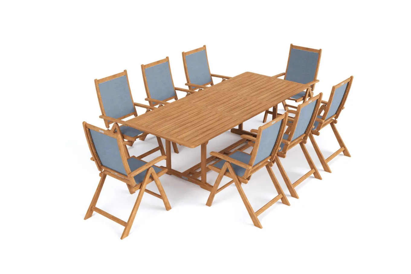 Outlet Garten-Essgruppe, natur/grau, Akazie/Textilene, Ausziehtisch 180/240 x 100 cm, 8 Klappstühle 5-fach, FSC®-zertifiziertes Produkt Garten-Essgruppen|Akazien-Gartenmöbel