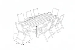 Outlet Garten-Essgruppe, natur/grau, Akazie/Textilene, Ausziehtisch 180/240 x 100 cm, 8 Klappstühle 5-fach, FSC®-zertifiziertes Produkt Garten-Essgruppen|Akazien-Gartenmöbel