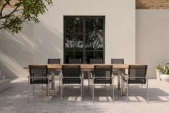 Online Garten-Essgruppe, natur/anthrazit, Edelstahl/Textilene/Teakholz, Ausziehtisch 220/340x100cm, 8 Diningsessel, FSC®-zertifiziertes Produkt Garten-Essgruppen