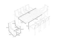 Discount Garten-Essgruppe, natur/anthrazit, Edelstahl/Textilene/Teak, Ausziehtisch 150/200x90cm, 8 Diningsessel Garten-Essgruppen|Edelstahl-Gartenmöbel