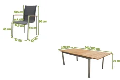 New Garten-Essgruppe, natur/anthrazit, Edelstahl/Textilene/Teakholz, Ausziehtisch 180/240x100cm, 8 Diningsessel, FSC®-zertifiziertes Produkt Garten-Essgruppen