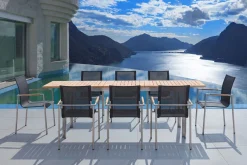 New Garten-Essgruppe, natur/anthrazit, Edelstahl/Textilene/Teakholz, Ausziehtisch 180/240x100cm, 8 Diningsessel, FSC®-zertifiziertes Produkt Garten-Essgruppen