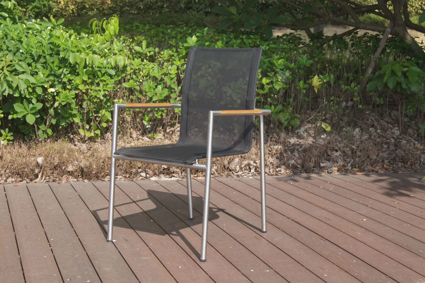 Garten-Essgruppe, natur/anthrazit, Edelstahl/Textilene/Teak, Tisch 180x90cm, 6 Diningsessel Garten-Essgruppen|Edelstahl-Gartenmöbel