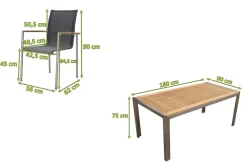 Clearance Garten-Essgruppe, natur/anthrazit, Edelstahl/Textilene/Teak, Tisch 180x90cm, 8 Diningsessel Garten-Essgruppen|Edelstahl-Gartenmöbel