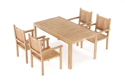 Hot Garten-Essgruppe, natur, Akazie, Tisch 160 x 90 cm, 4 Gartenstühle, FSC®-zertifiziertes Produkt Garten-Essgruppen