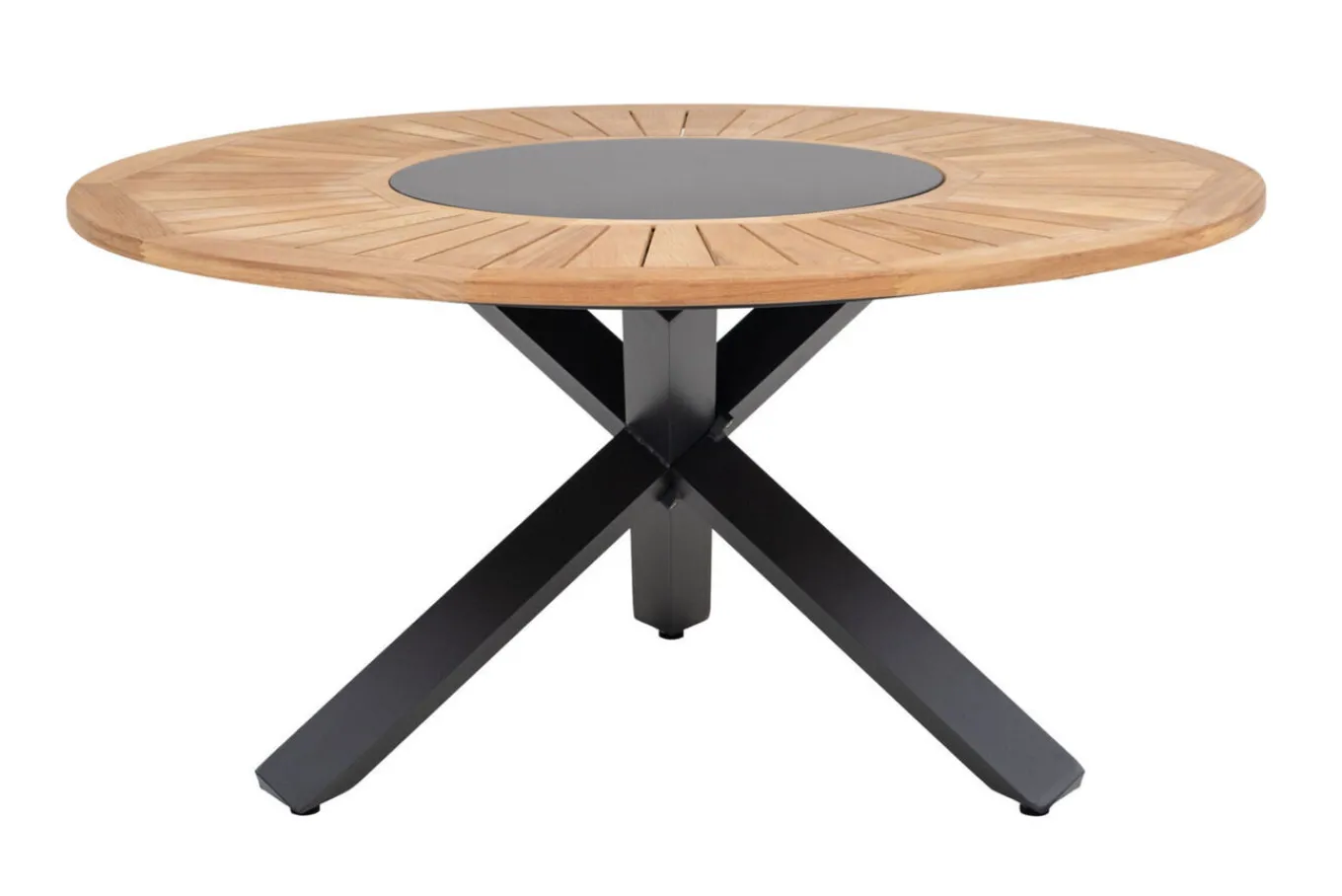 Online Garten-Essgruppe, ® anthrazit matt, Aluminium / Teak / Textil, Ø 150 cm, 5 Klappstühle, mit Teak-Armlehnen Garten-Essgruppen