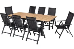Sale Garten-Essgruppe, ® anthrazit matt, Alu / Teak / Textil, Ausziehtisch 180/240 x 100cm, 8 Klappstühle Garten-Essgruppen