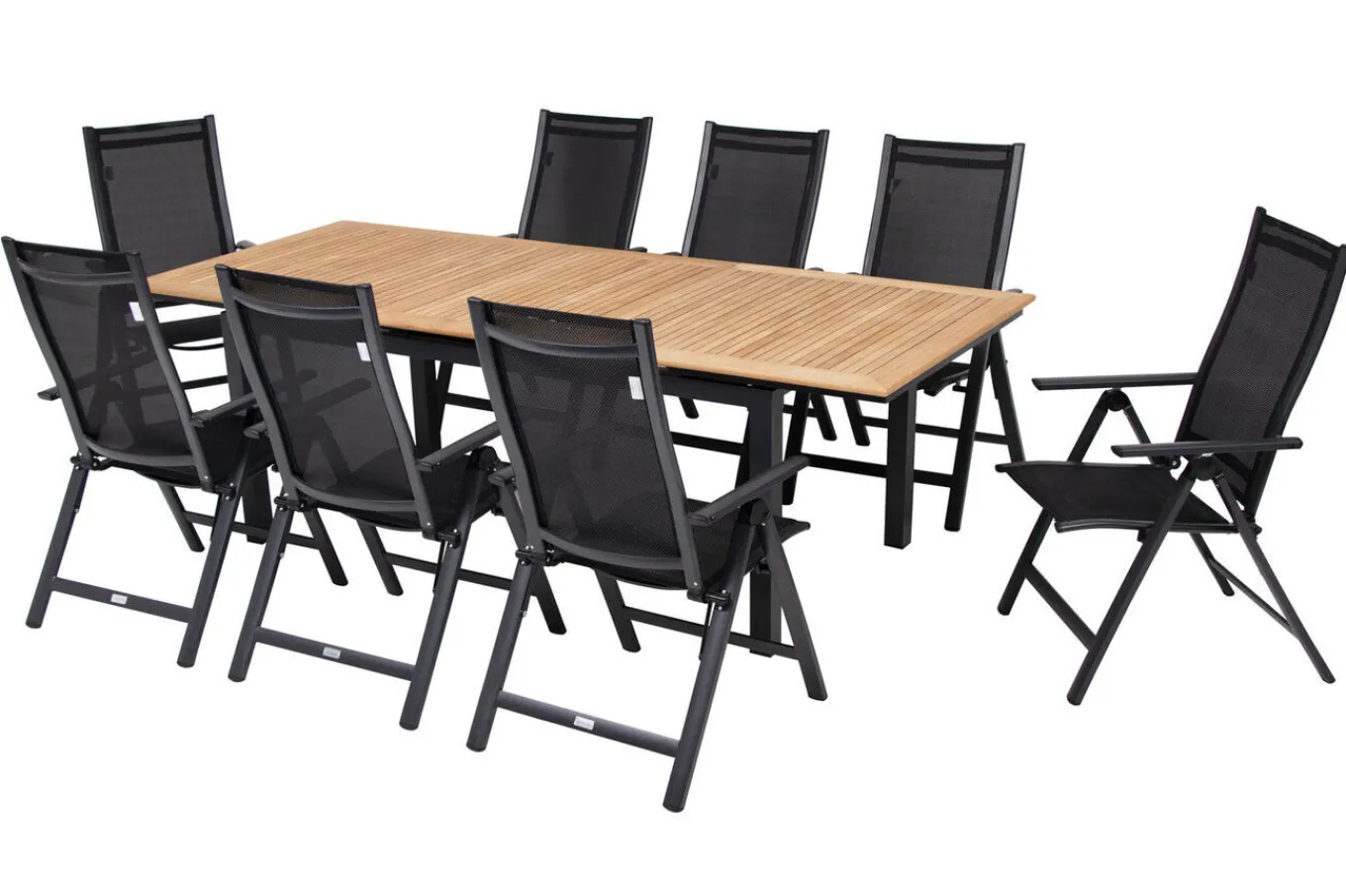 Sale Garten-Essgruppe, ® anthrazit matt, Alu / Teak / Textil, Ausziehtisch 180/240 x 100cm, 8 Klappstühle Garten-Essgruppen
