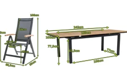 Sale Garten-Essgruppe, ® anthrazit matt, Alu / Teak / Textil, Tisch 180/240x100cm, 6 Klappstühle Garten-Essgruppen