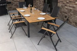 Sale Garten-Essgruppe, ® anthrazit matt, Alu / Teak / Textil, Tisch 180/240x100cm, 6 Klappstühle Garten-Essgruppen