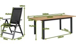 Sale Garten-Essgruppe, ® anthrazit matt, Alu / Teak / Textil, Ausziehtisch 150/210 x 90 cm, 4 Klappstühle Garten-Essgruppen