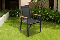 Best Garten-Essgruppe, ® anthrazit matt, Alu / Teak / Textil, Tisch 180/240 x 100cm, 6 Stapelsessel, 2 Klappstühle Garten-Essgruppen|Aluminium-Gartenmöbel