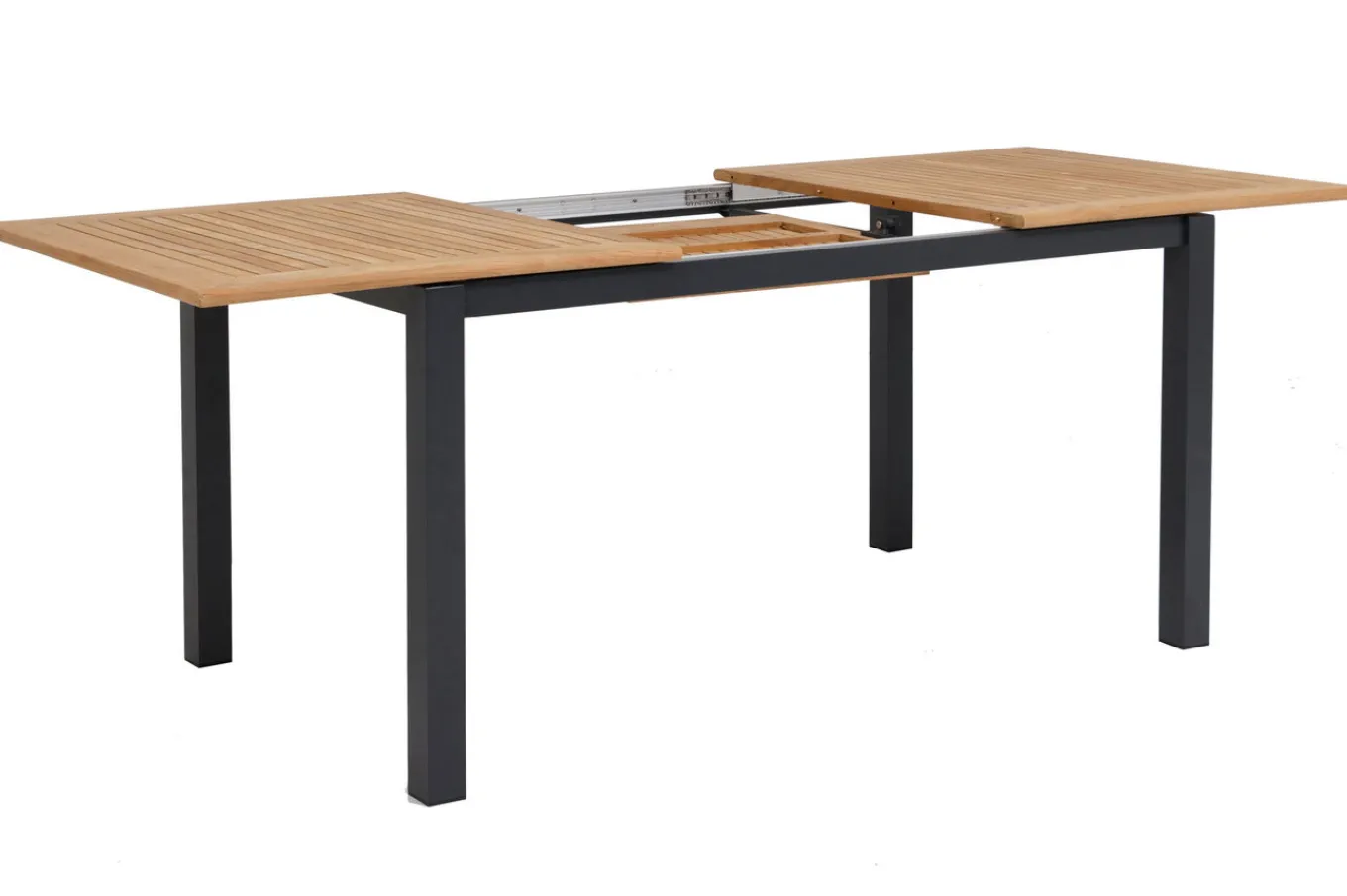 Garten-Essgruppe, ® anthrazit matt, Alu / Teak / Textil, Tisch 150/210x90cm, 8 Stapelsessel Garten-Essgruppen