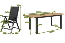 Best Garten-Essgruppe, ® anthrazit matt, Alu / Teak / Textil, Ausziehtisch 150/210 x 90 cm, 6 Klappstühle Garten-Essgruppen|Aluminium-Gartenmöbel